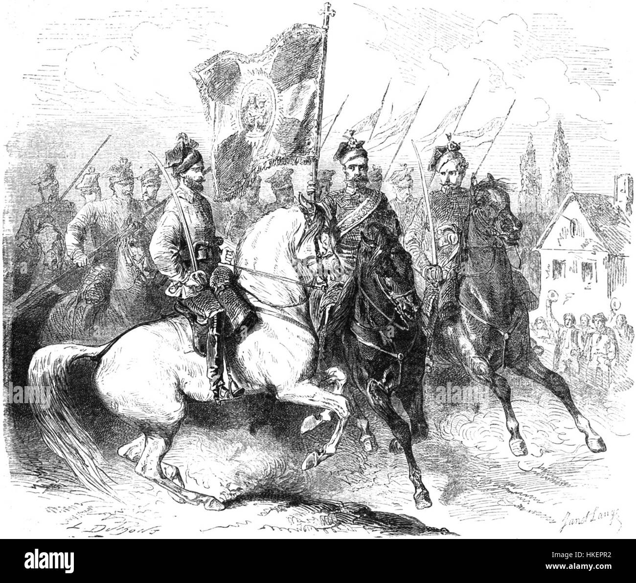 Polish mounted standard bearer of the January Uprising 1863 Stock Photo