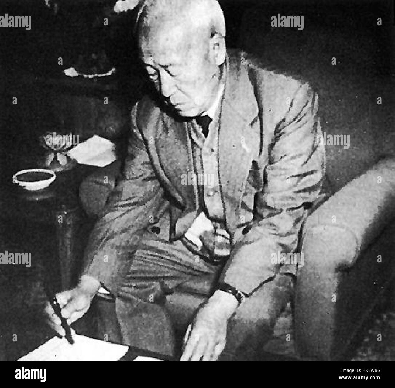 This portrait from 1948 depicts Syngman Rhee, the first president of South Korea. The painting reflects his pivotal role in the post-war establishment of the Republic of Korea. Stock Photo