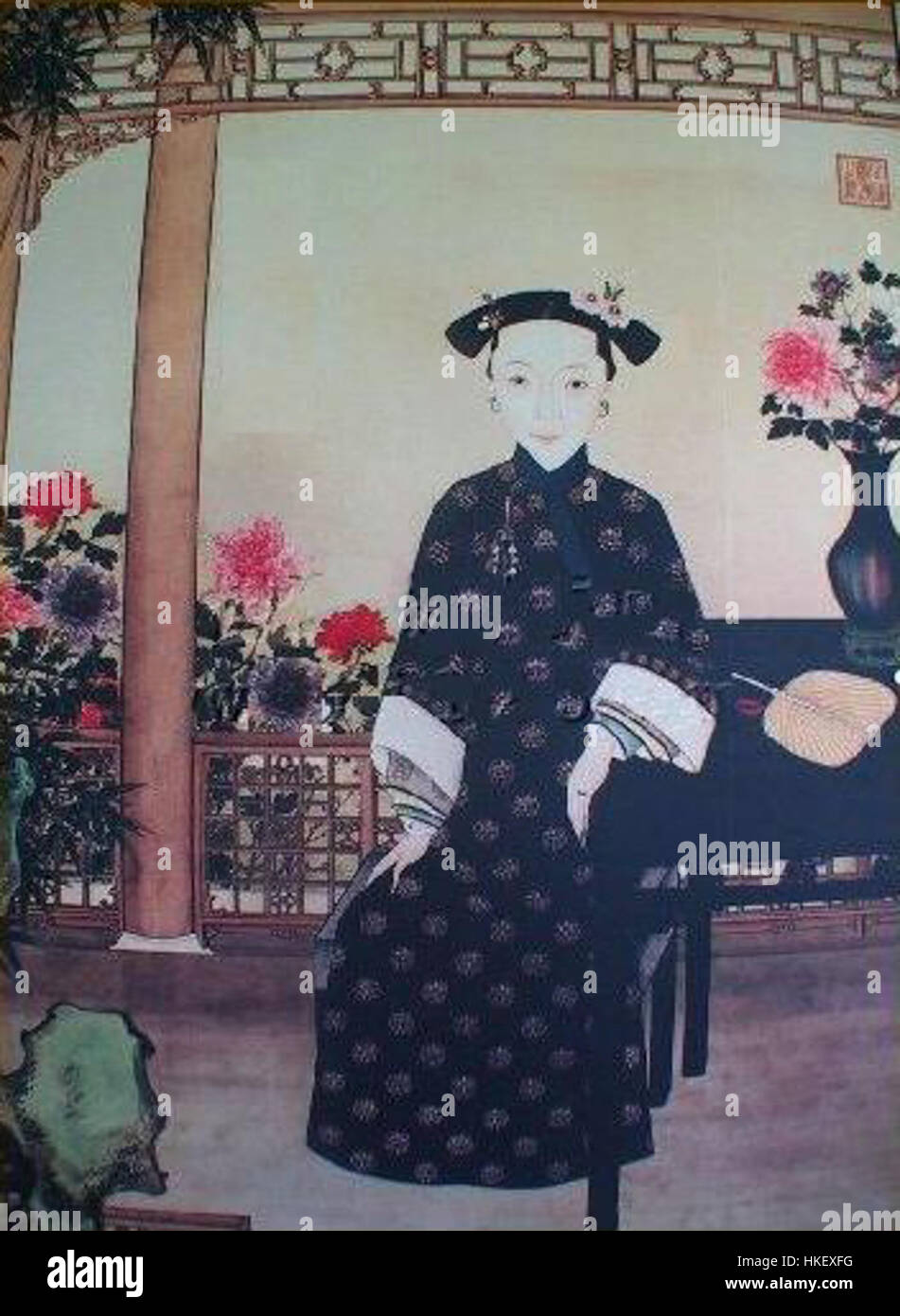 This artwork portrays Empress XiaoZhen of the Qing Dynasty, a ...