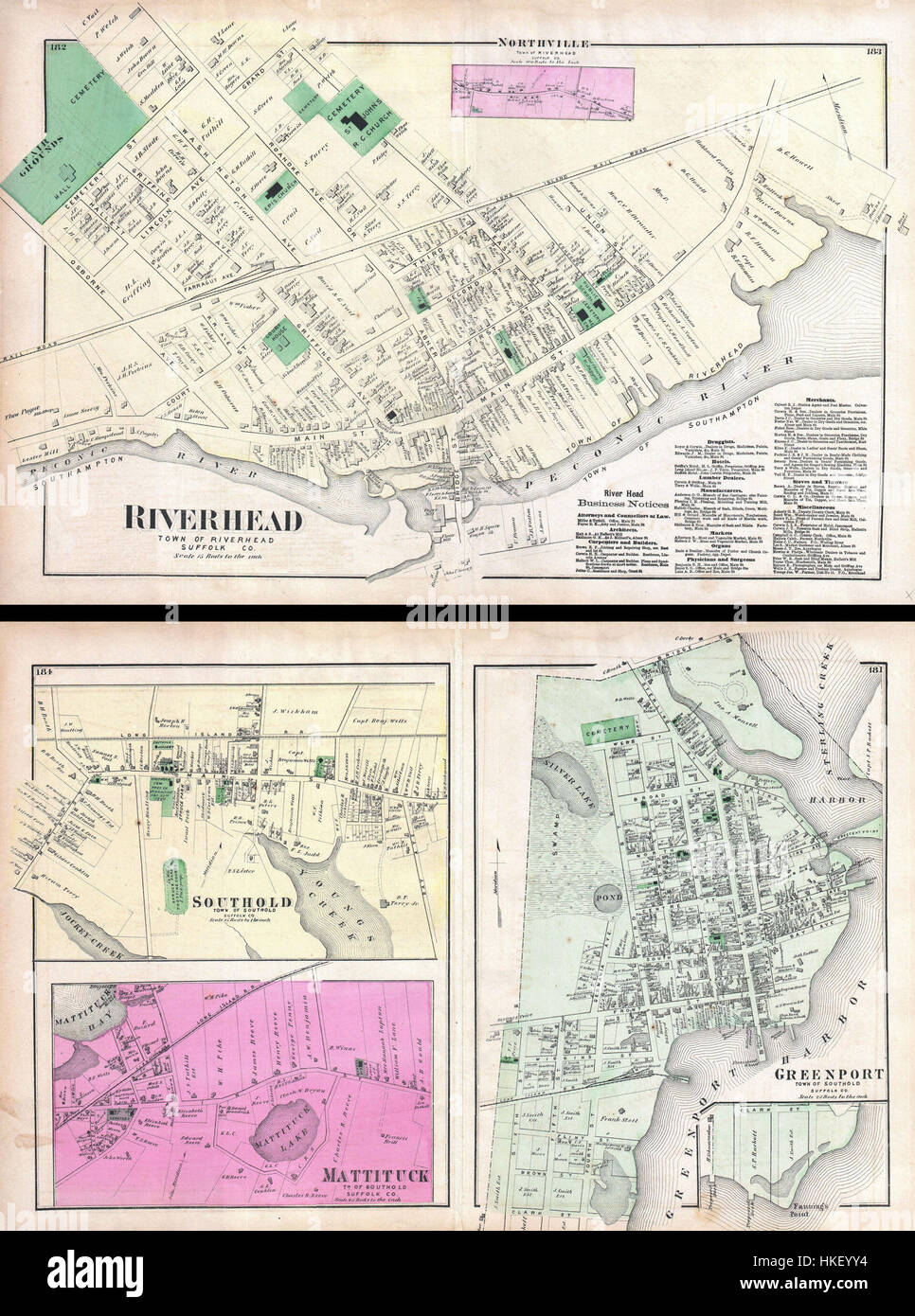 1873 Beers Map of Riverhead, Long Island, New York (Southhampton
