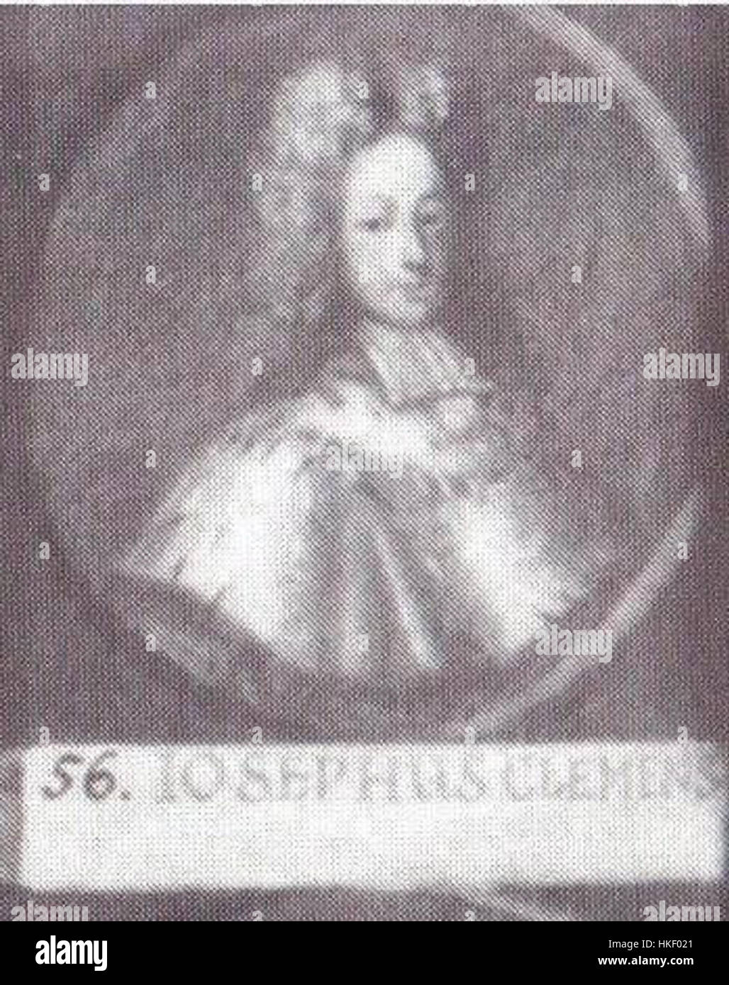 The portrait titled '56 Joseph Clemens' is a historical painting that captures the likeness of an individual from a past era. The painting reflects the art style and societal norms of the time, providing insight into personal and historical identity. Stock Photo