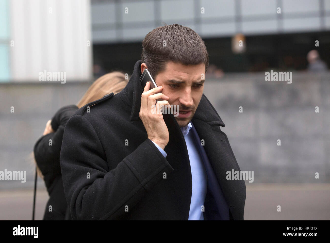 Carl Hirschmann arrives at Southwark Crown Court, in central London, where he is accused of assaulting a man at his nightclub the Scotch of St James. Stock Photo