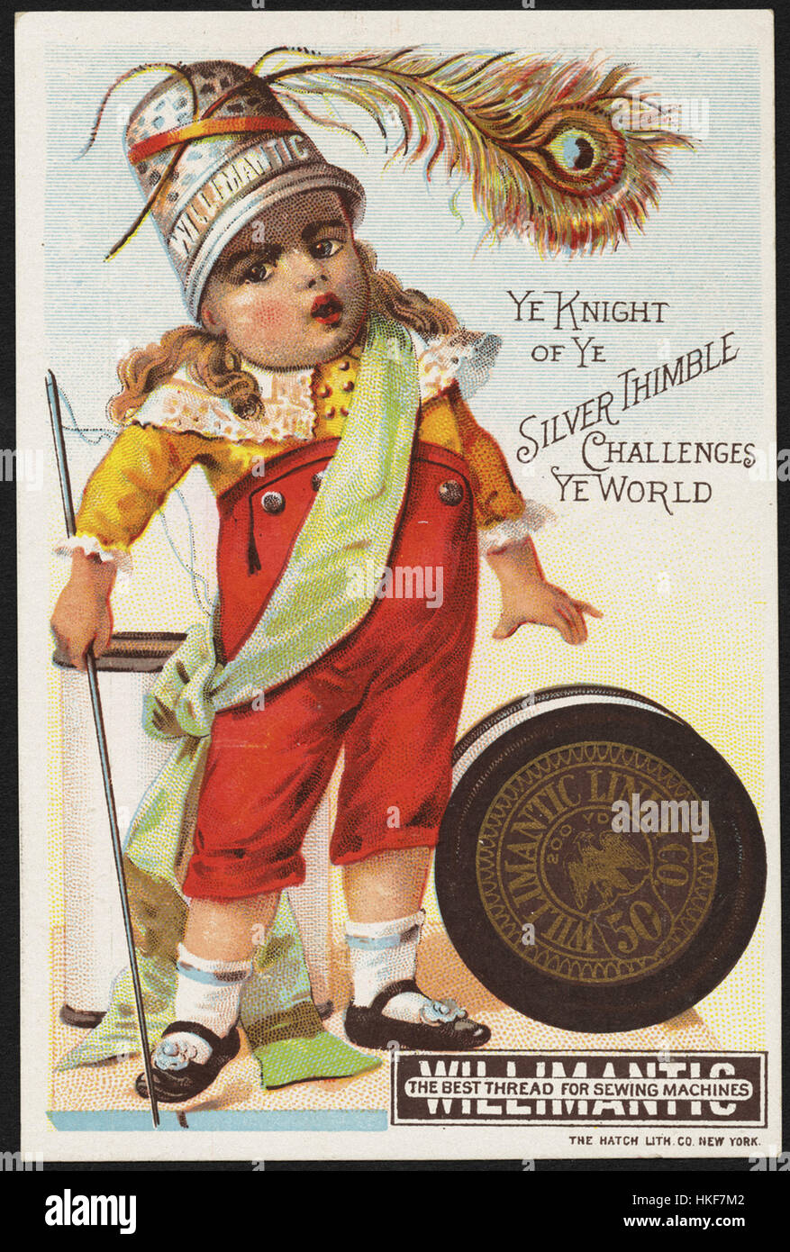 Ye Knight of ye silver thimble challenges ye world, the best thread for sewing machines Stock Photo