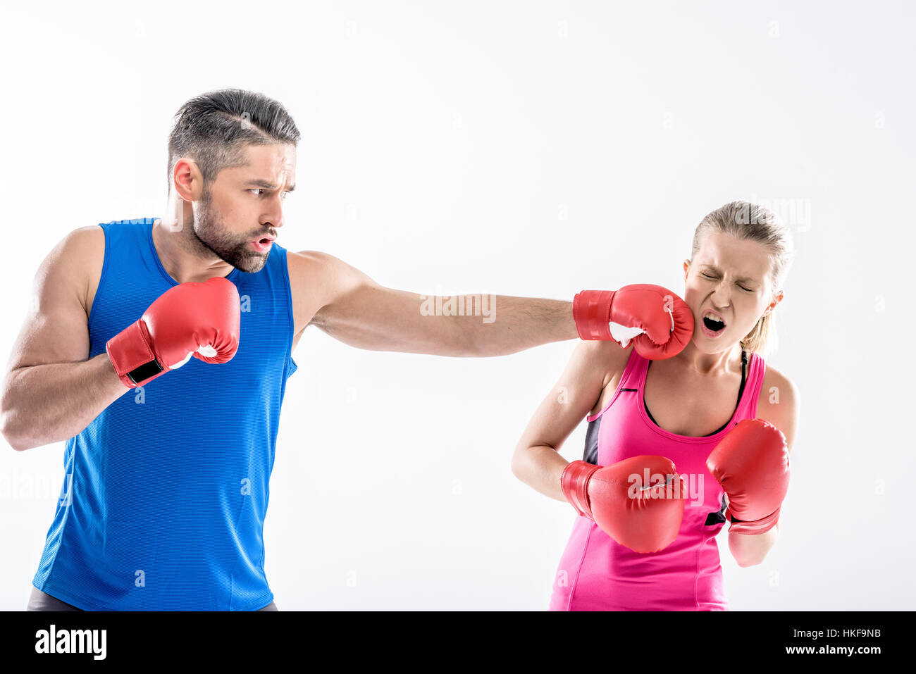 Man and woman boxing Stock Photo