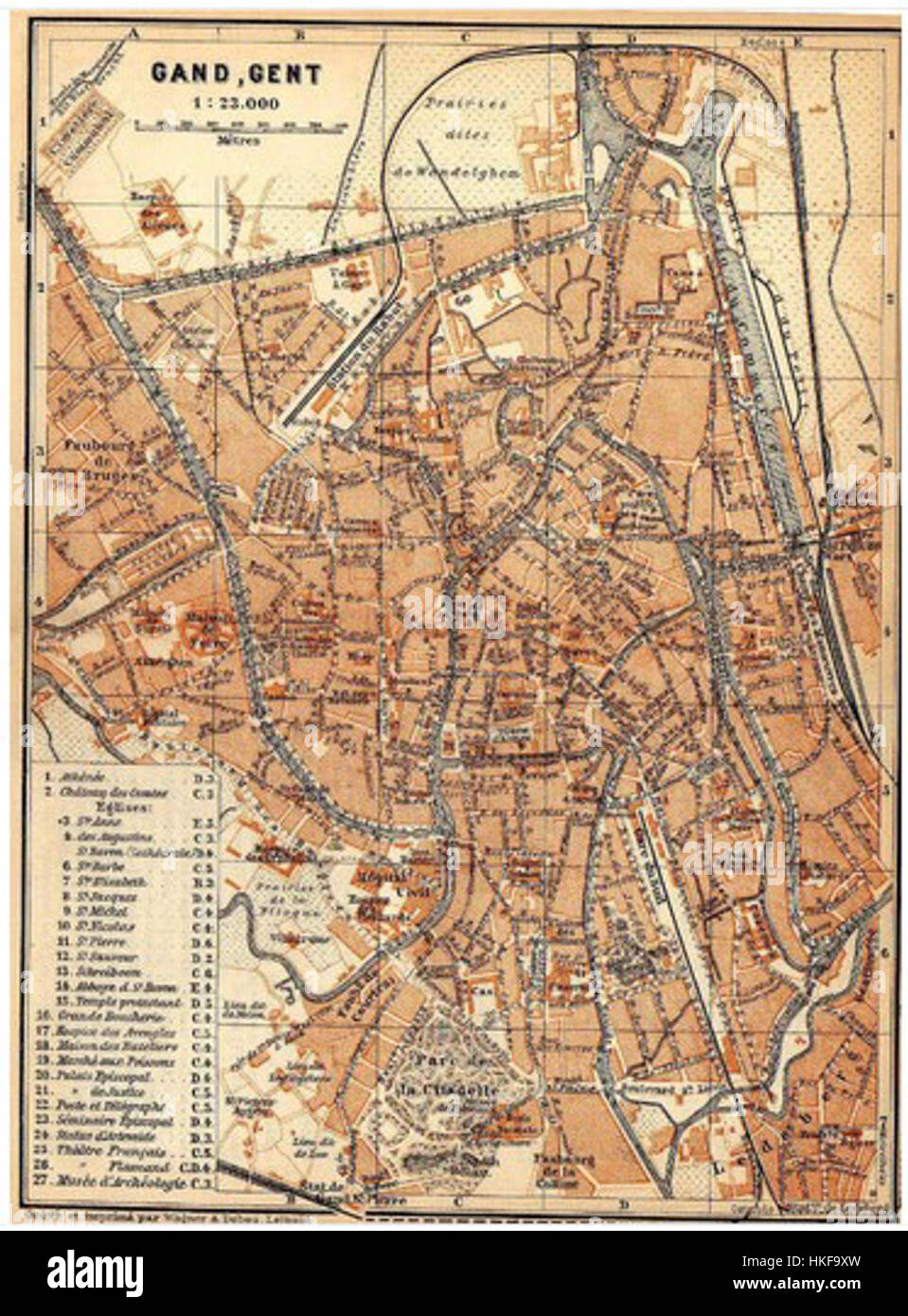 Map of Ghent by Wagner and debes, 1901 Stock Photo