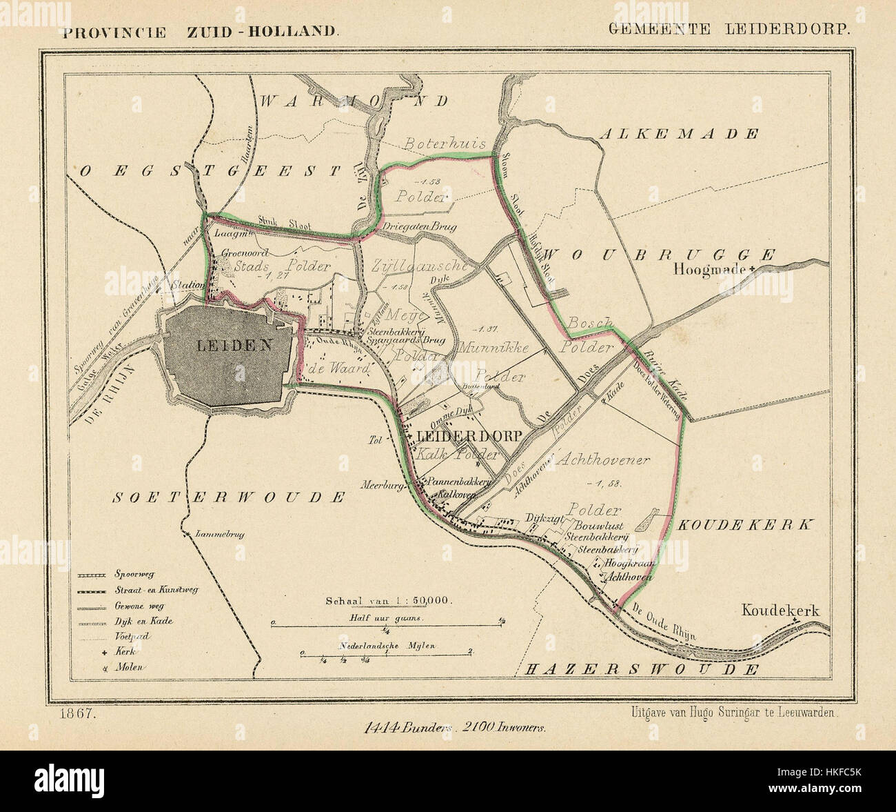 Netherlands, Leiderdorp, map of 1867 Stock Photo - Alamy