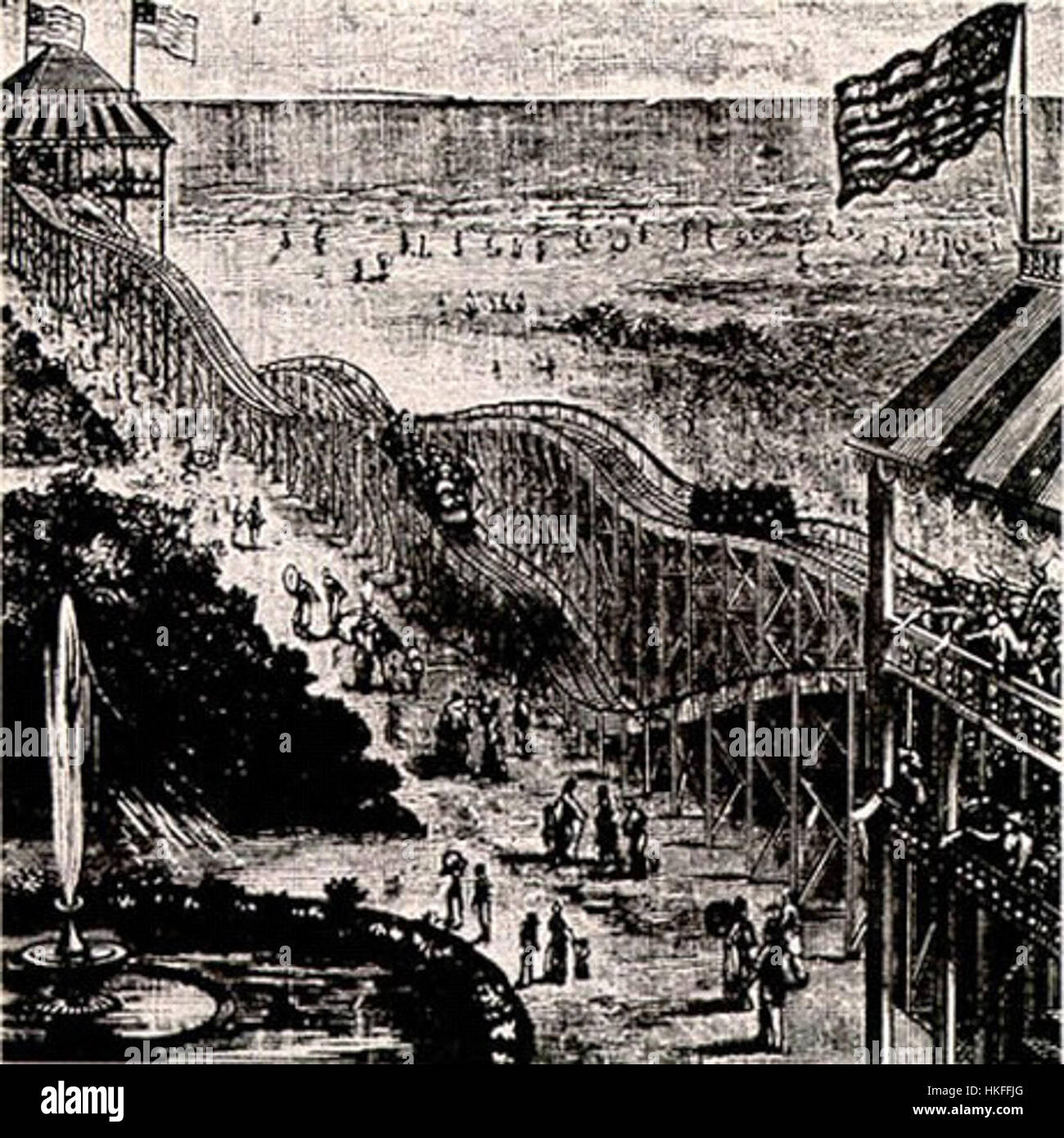 An 1884 depiction of Thompson’s Switchback Railway, an important ...