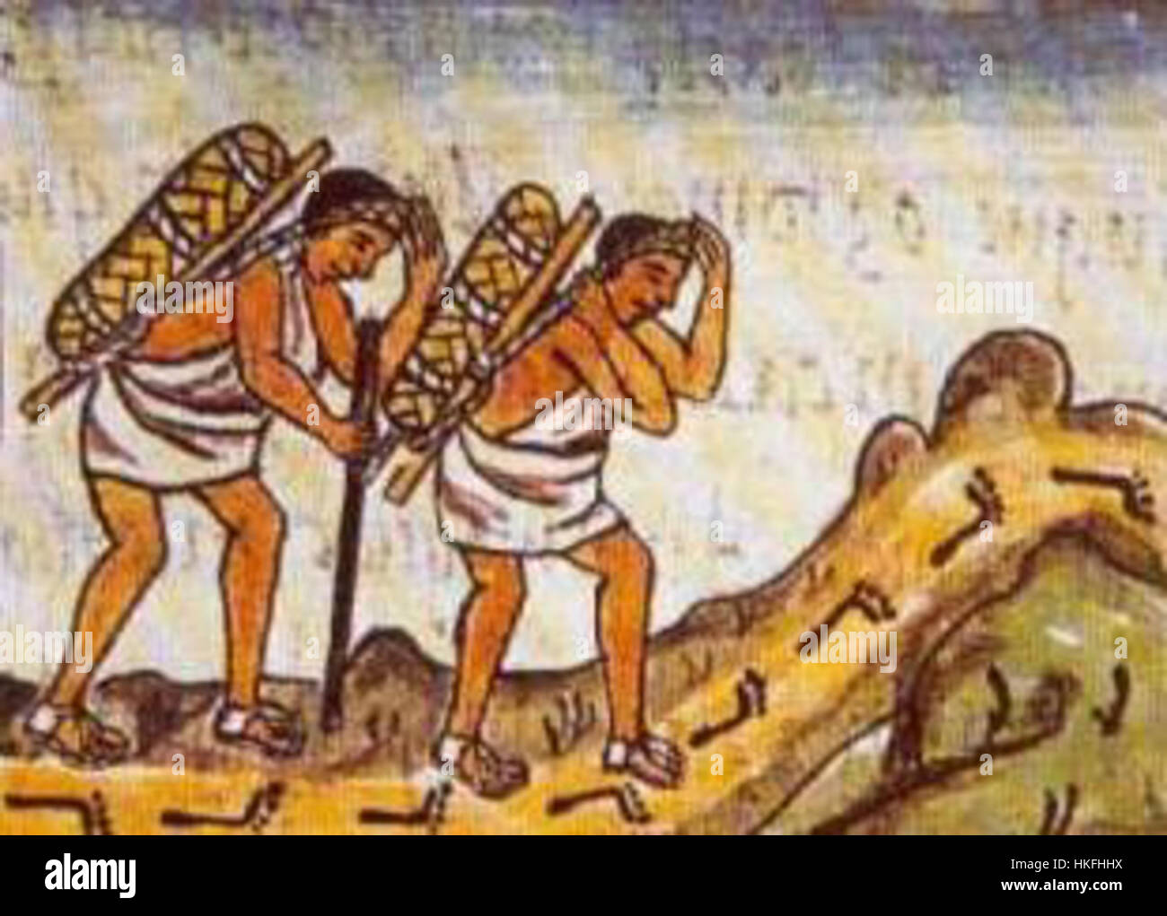This 16th-century painting depicts the *Pochtecas*, ancient Aztec ...