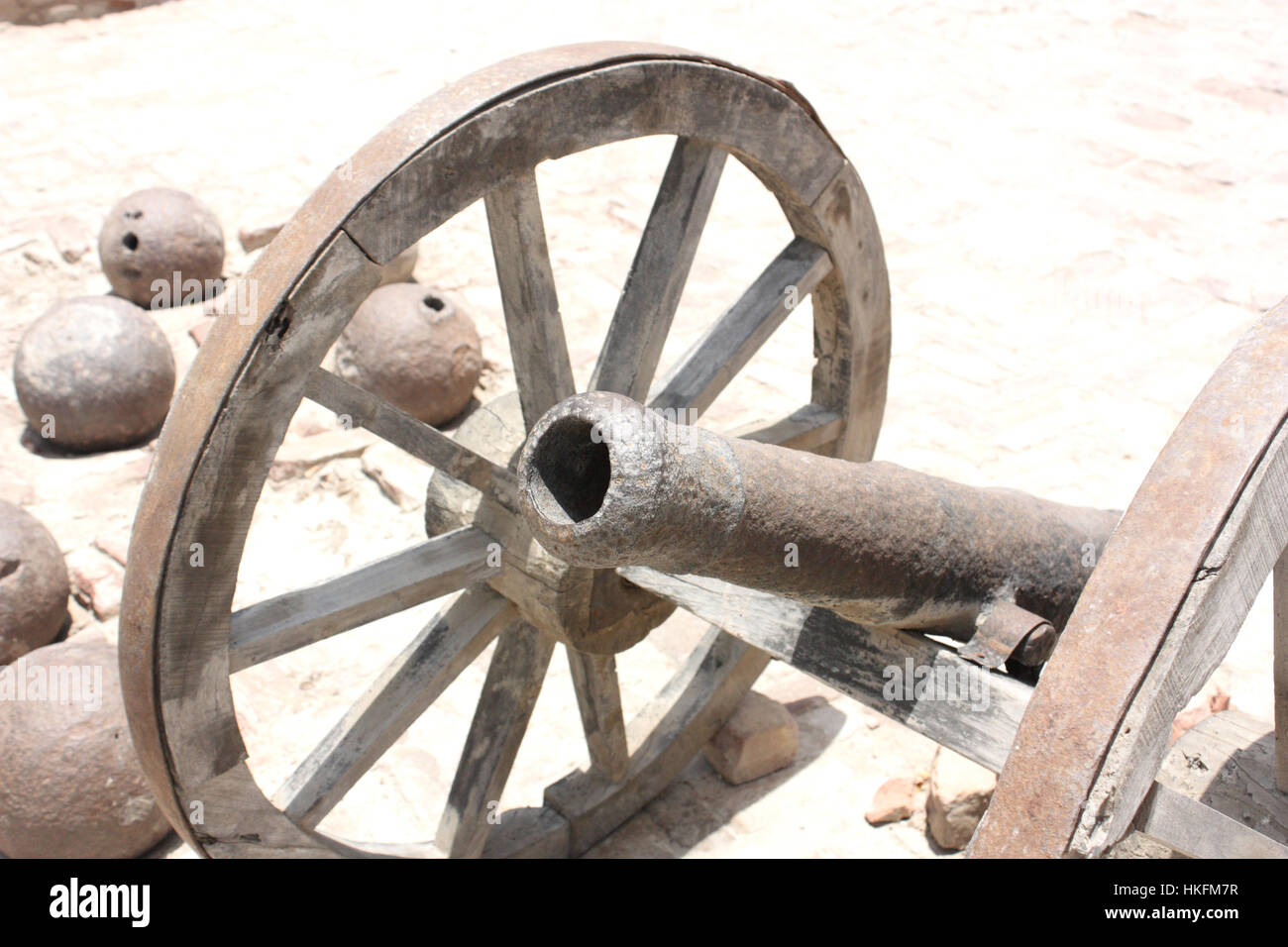 Old style cannon installed on Umarkot fort in Sindh Stock Photo