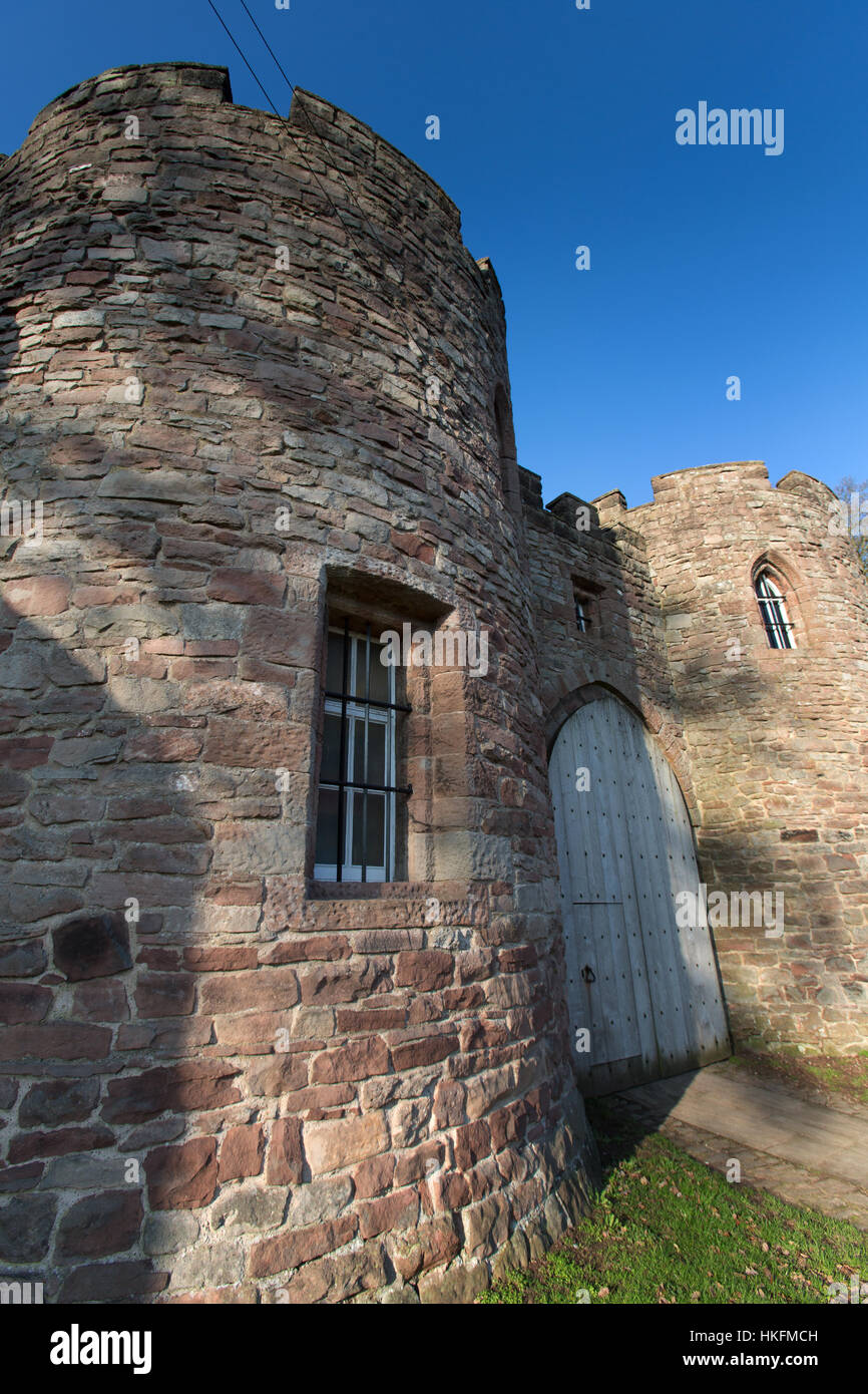 Cheshire, England.  Picturesque view of the Grade II listed Beaston Castle gatehouse. Stock Photo