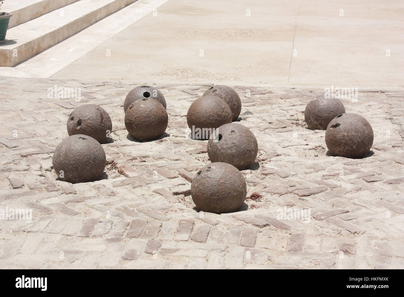 Old style cannonballs Stock Photo