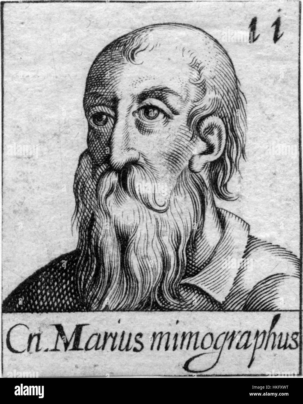 Cnaeus Matius was a prominent Roman figure, and this artwork portrays him, reflecting the Roman style of portraiture. The painting captures his dignified presence, focusing on his character and status in Roman society. Stock Photo