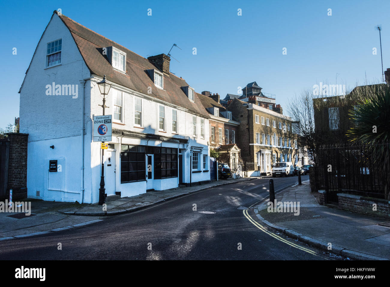 Old Chiswick village next to the Hogarth Roundabout and flyover in Chiswick, SW London, UK Stock Photo