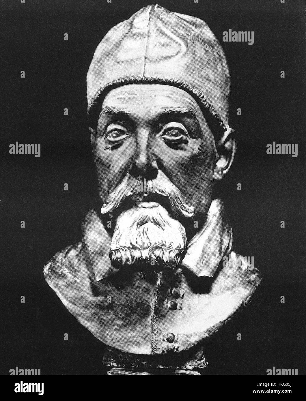 Giovanni Gonnelli's bust of Pope Urbano VIII captures the pope’s dignified features with classical sculptural techniques. The artwork represents both the religious and cultural significance of Urbano VIII during the Baroque period. Stock Photo