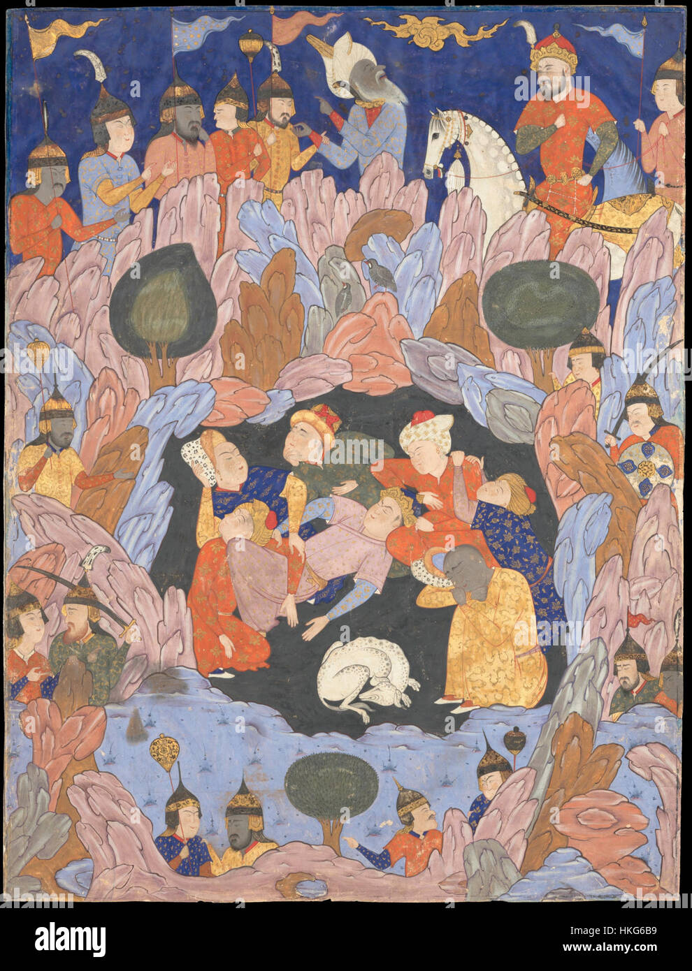 Abd al Aziz and Aqa Mirek (attr.),The Seven Sleepers of Ephesus Discovered by Alexander the Great, Folio from a Falnama (Book of Omens) 1550s Qazvin, Metmuseum Stock Photo