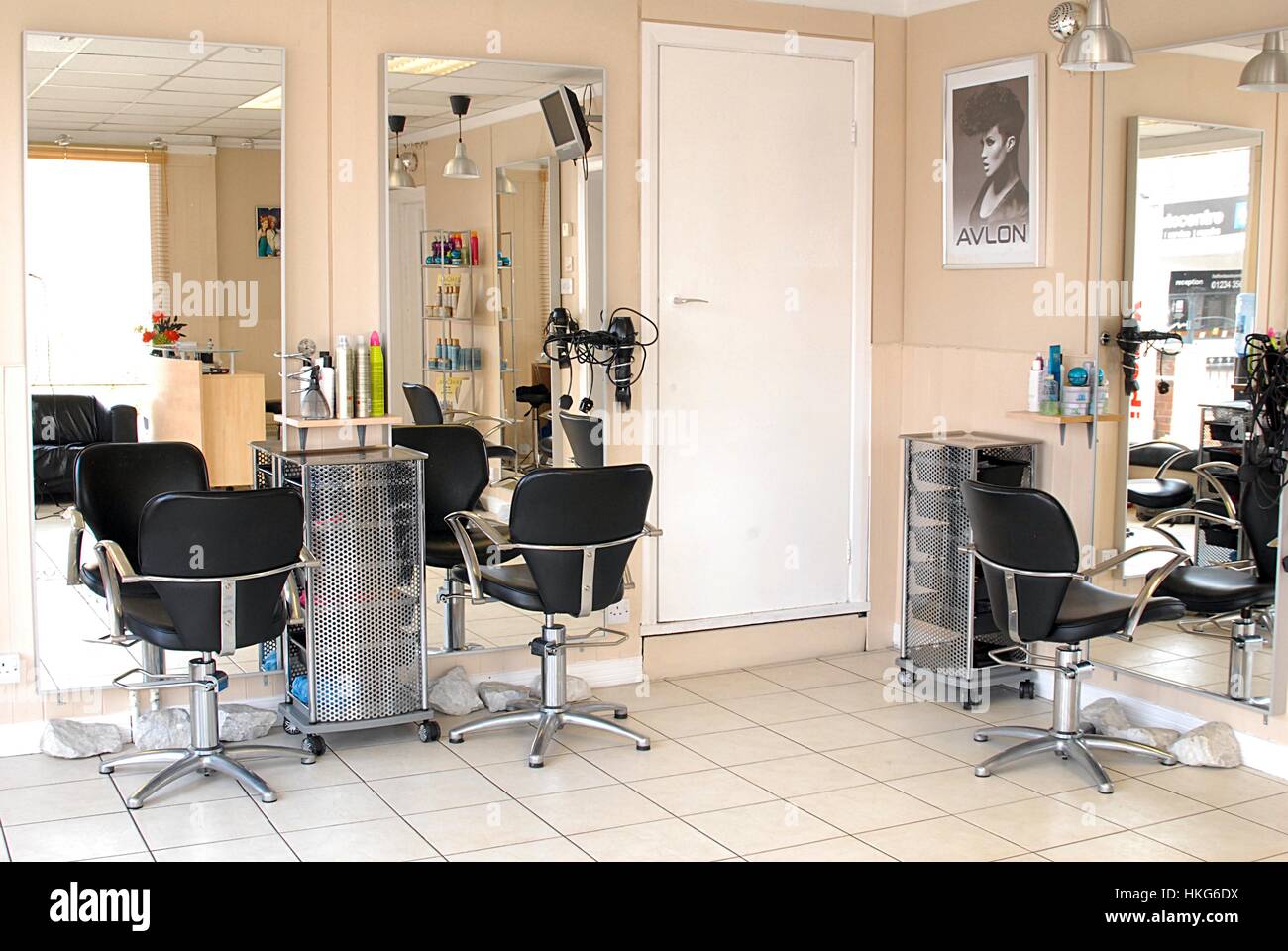 Inside empty hair salon Stock Photo