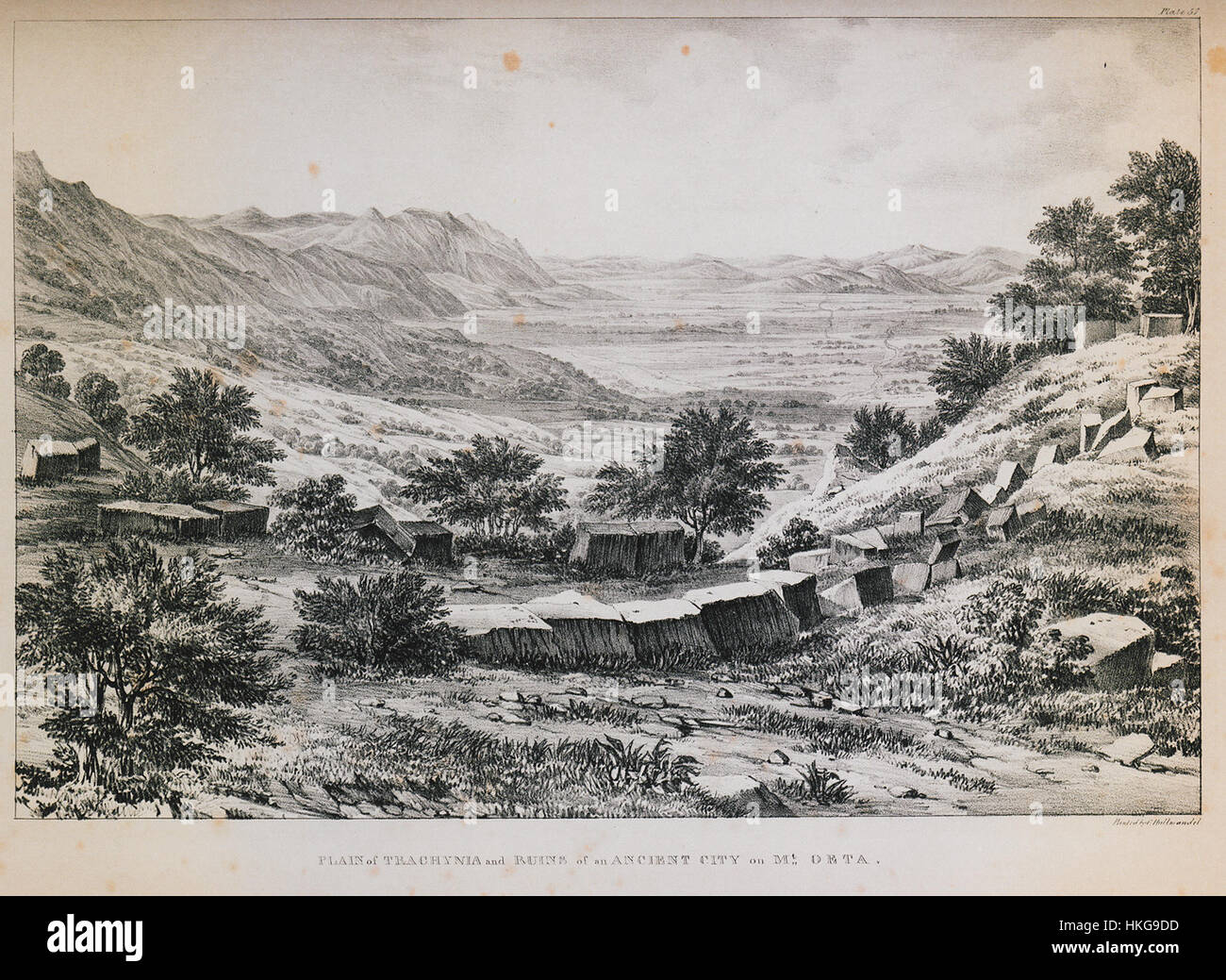 Plain of Trachynia and ruins of an ancient city on Mt Oeta   Dodwell Edward   1834 Stock Photo