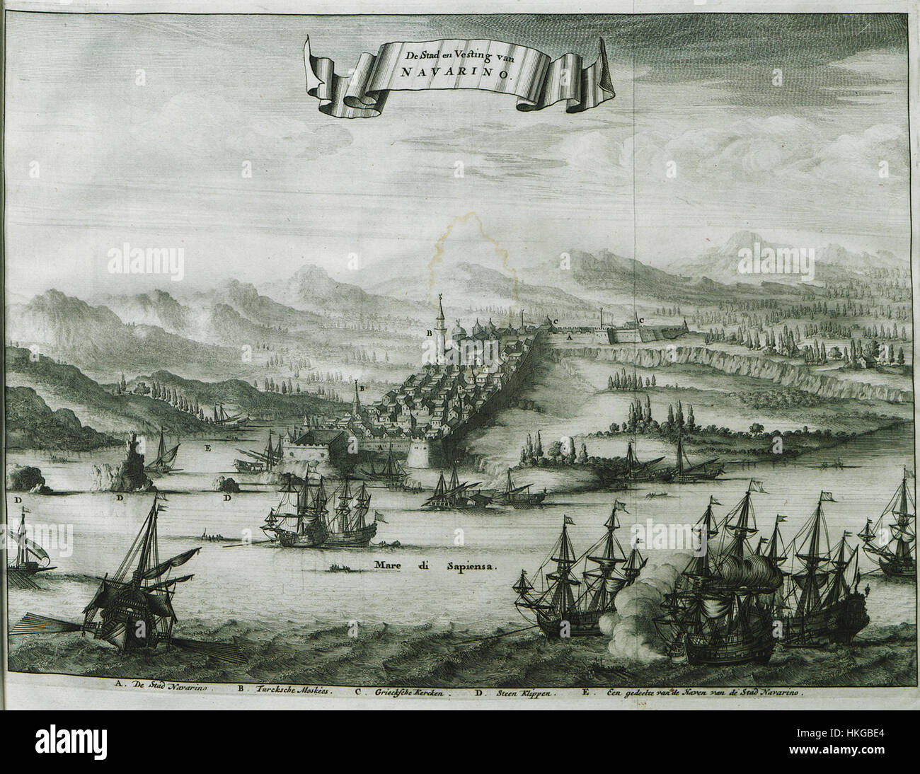 De Stad en Vesting van Navarino   Dapper Olfert   1688 Stock Photo