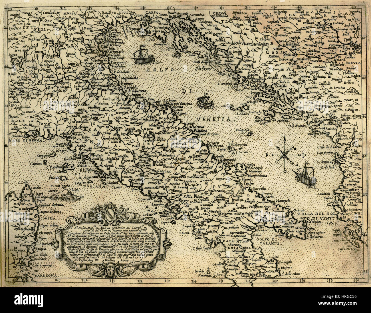 Map of Italy and the eastern coast of the Adriatic Sea   Camocio Giovanni Francesco   1574 Stock Photo