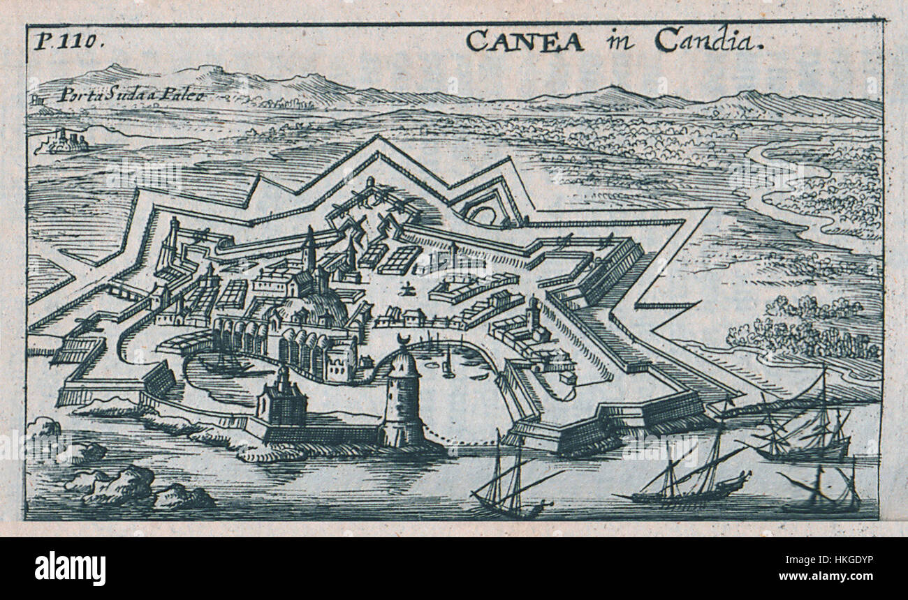 Jacob von Sandrart's 'Canea in Candia' (1686) is a historical landscape ...