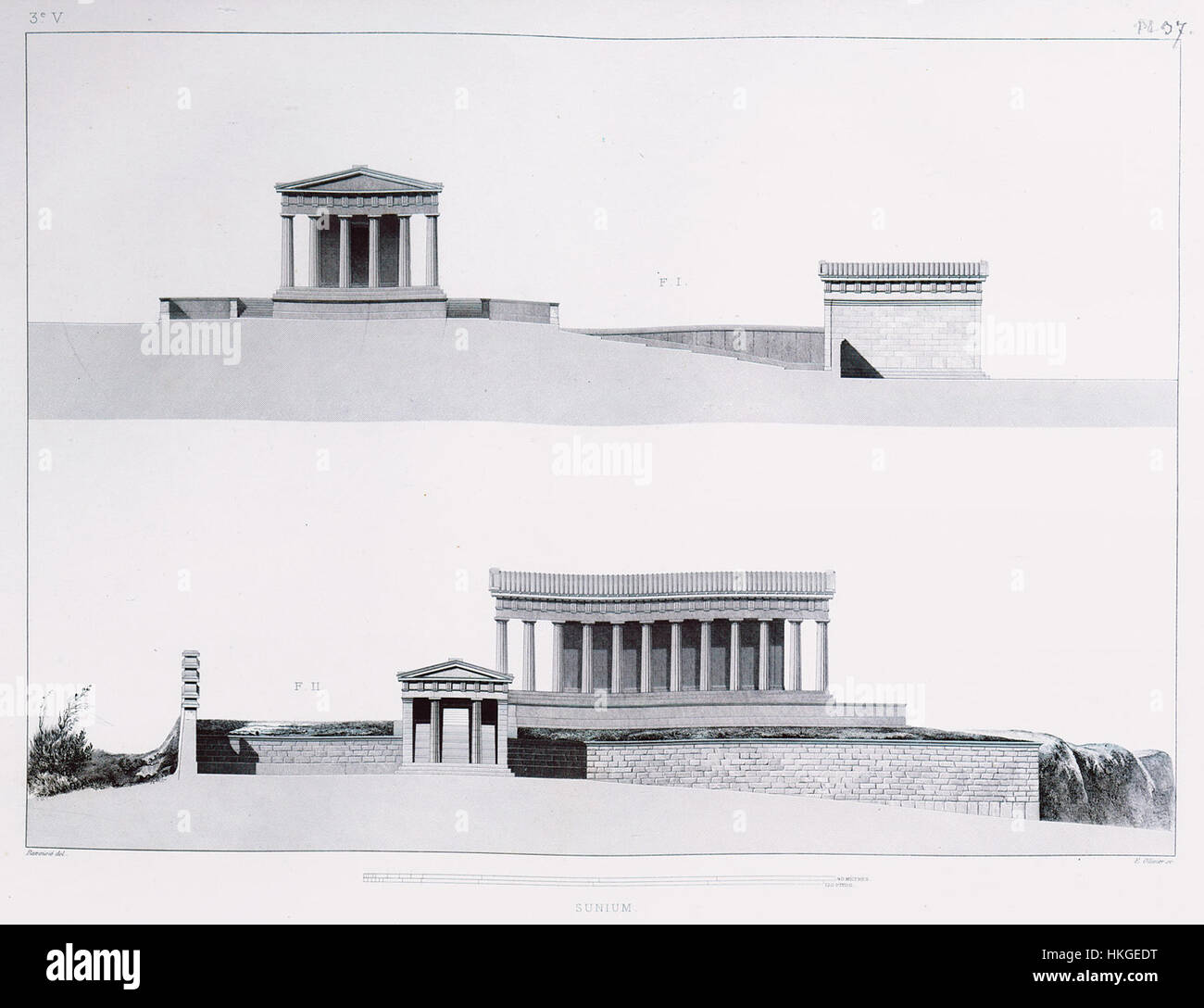 'Sunium' by Blouet Guillaume Abel, painted in 1831, captures the iconic ...
