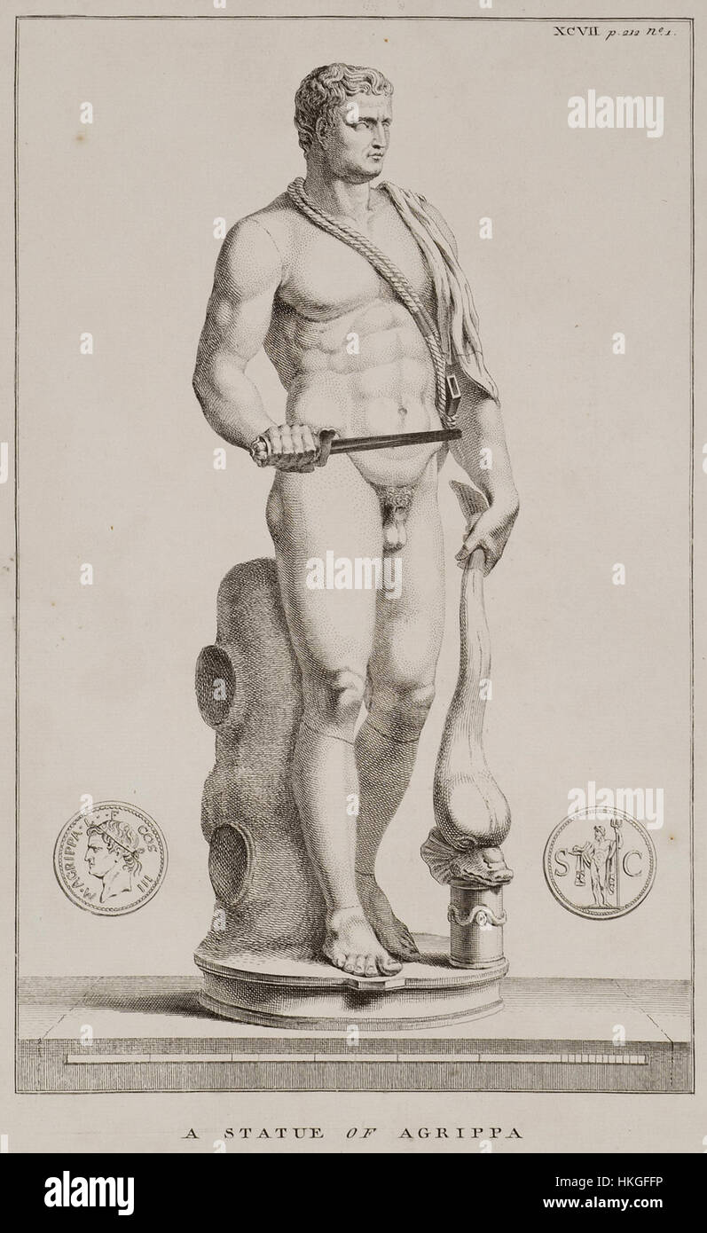 A historical sculpture of Agrippa, created by Richard Pococke in 1745, depicting the Roman figure in classical style. Stock Photo