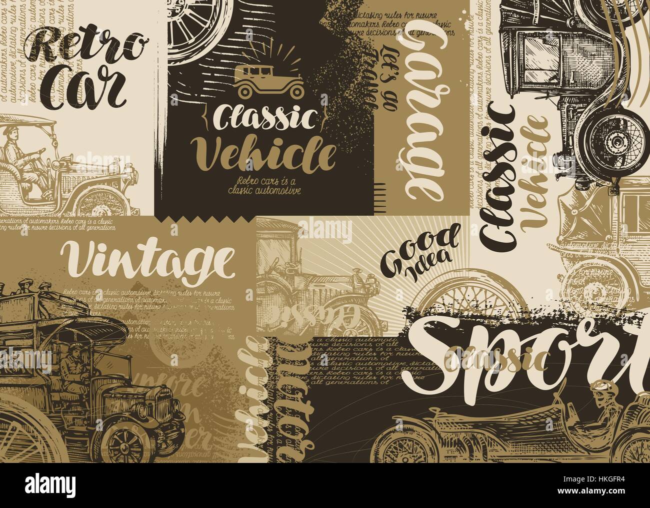 Retro car. Vintage poster or banner. Vector illustration Stock Vector