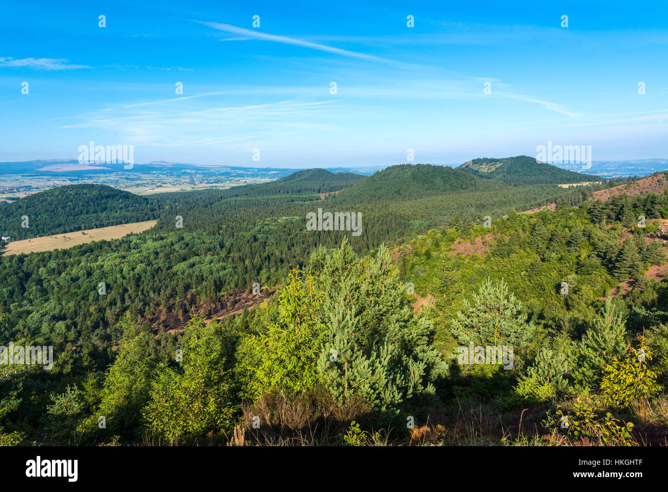 The Chaîne des Puys, a chain of cinder cones, lava domes, and maars in the Massif Central of France. Stock Photo