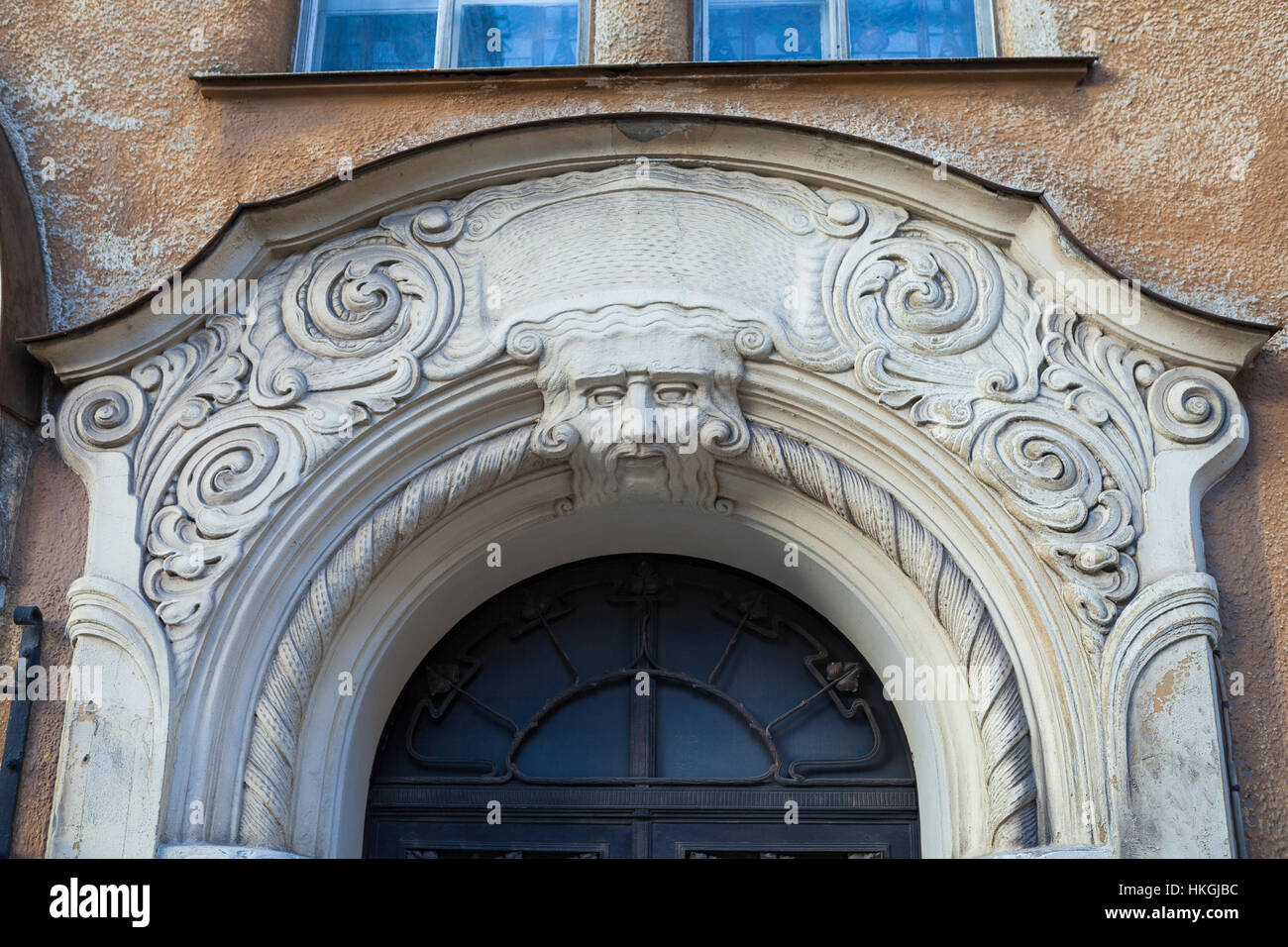 An element of facade of an Art Nouveau building with bas-relief and ...