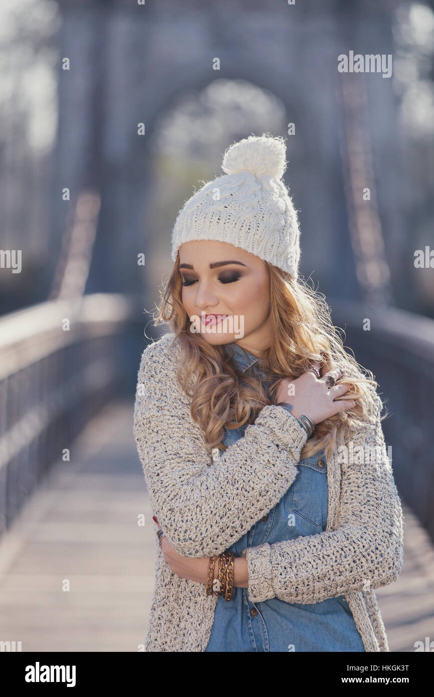 Winter portrait of a beautiful young woman Stock Photo - Alamy