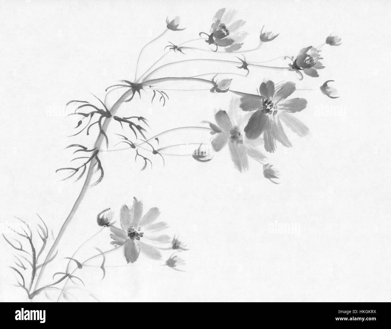 flower chinese ink painting Stock Photo