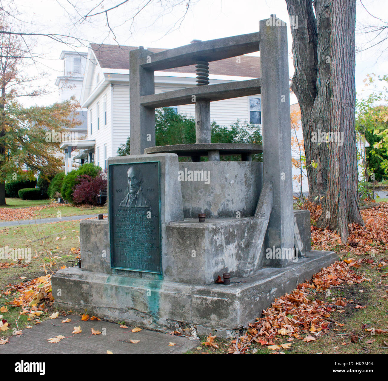 Cheshire, Massachusetts honors its quirky gift to history with a monument to the 1,235-pound cheese sent to President Thomas Jefferson. Stock Photo