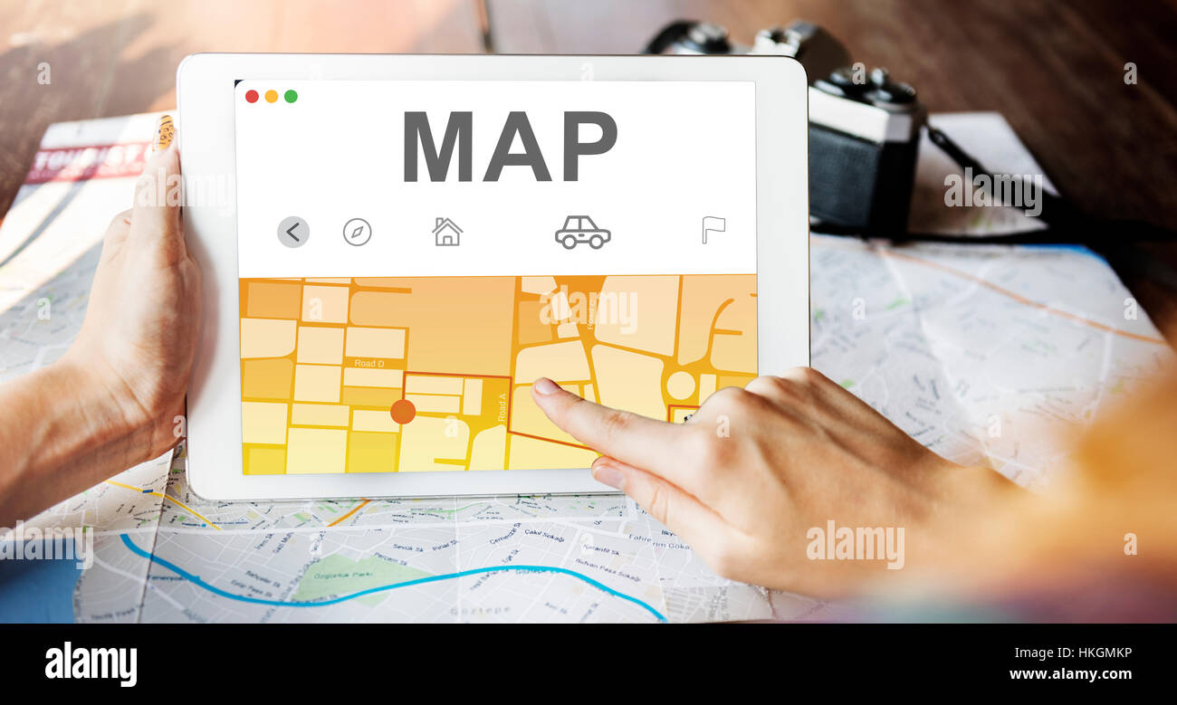 Map GPS Navigation Direction Destination Route Concept Stock Photo