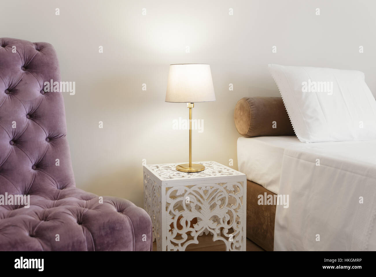 Picture of Luxury Nightstand With Lamp Stock Photo - Alamy