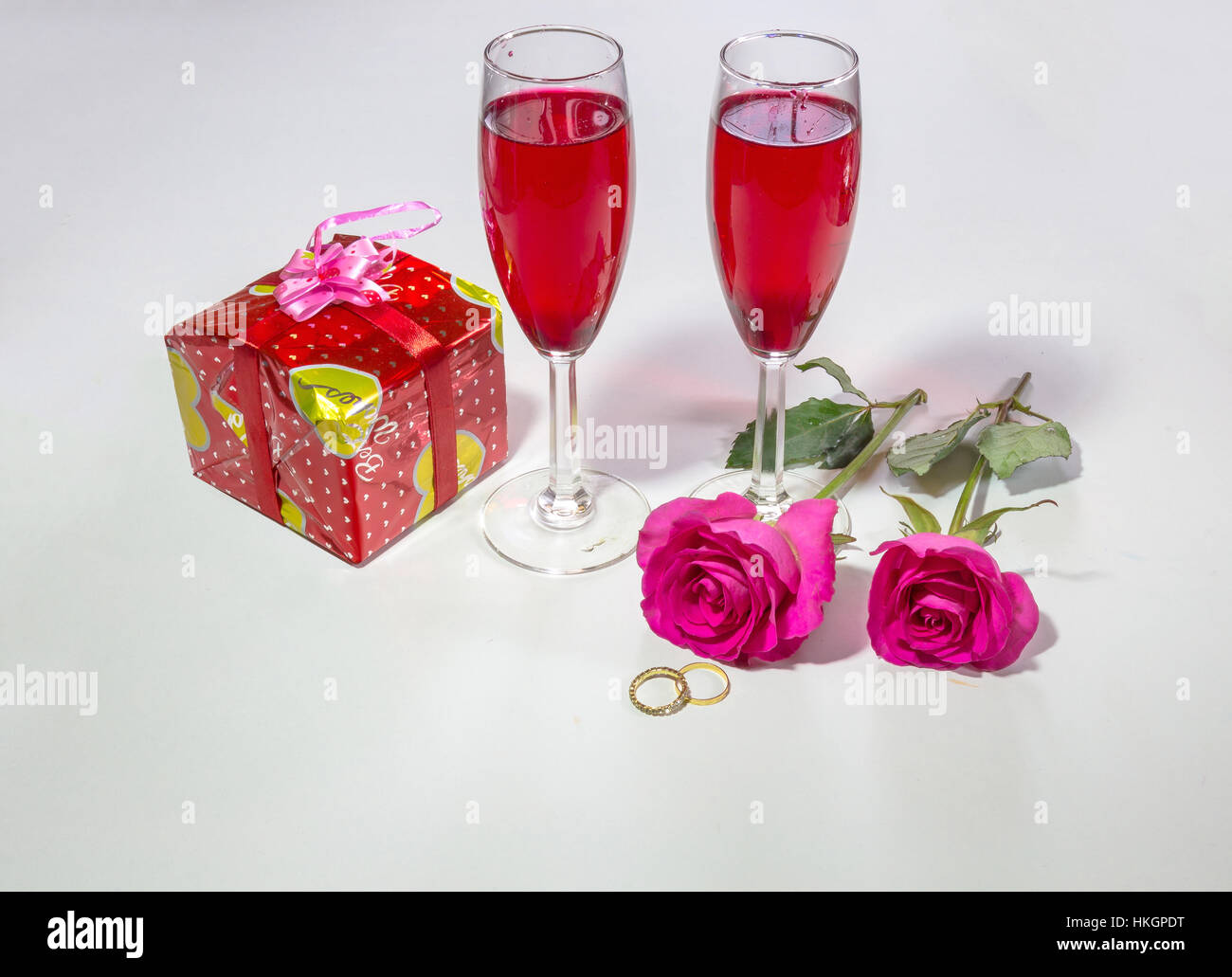 Romantic Valentines Day Setup With Bright Pink Roses Wrapped Gift Item