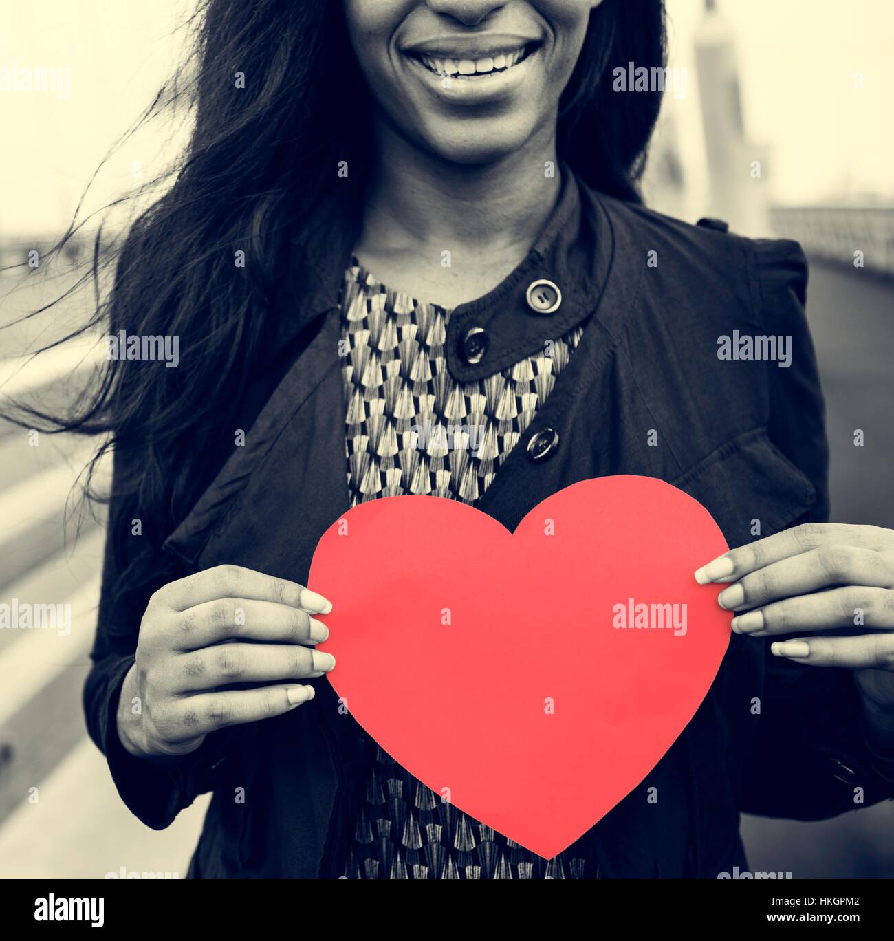 African Woman Holding Heart Shape Symbol Love Concept Stock Photo