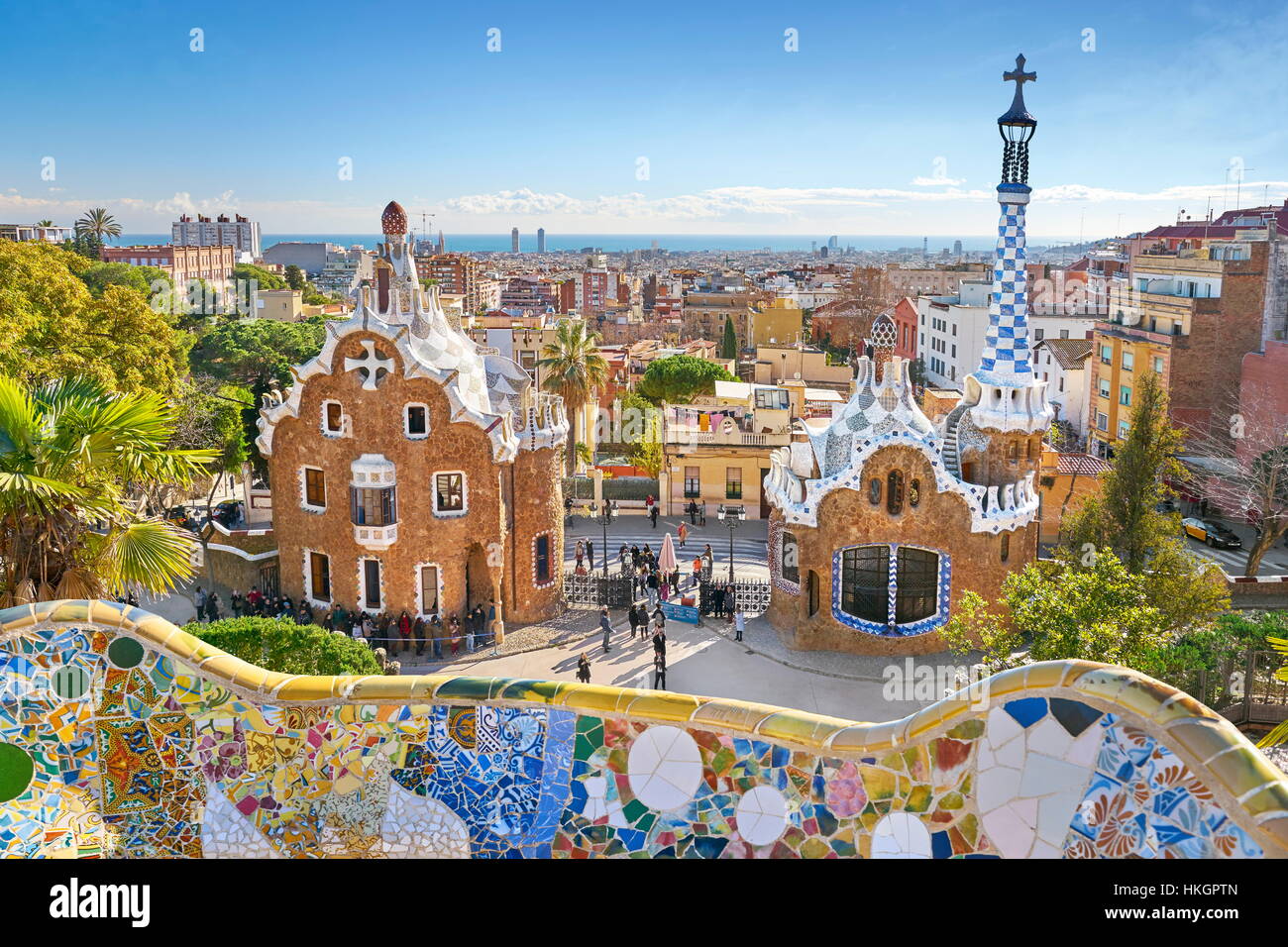 Park Guell by Antoni Gaudi, Barcelona, Spain Stock Photo