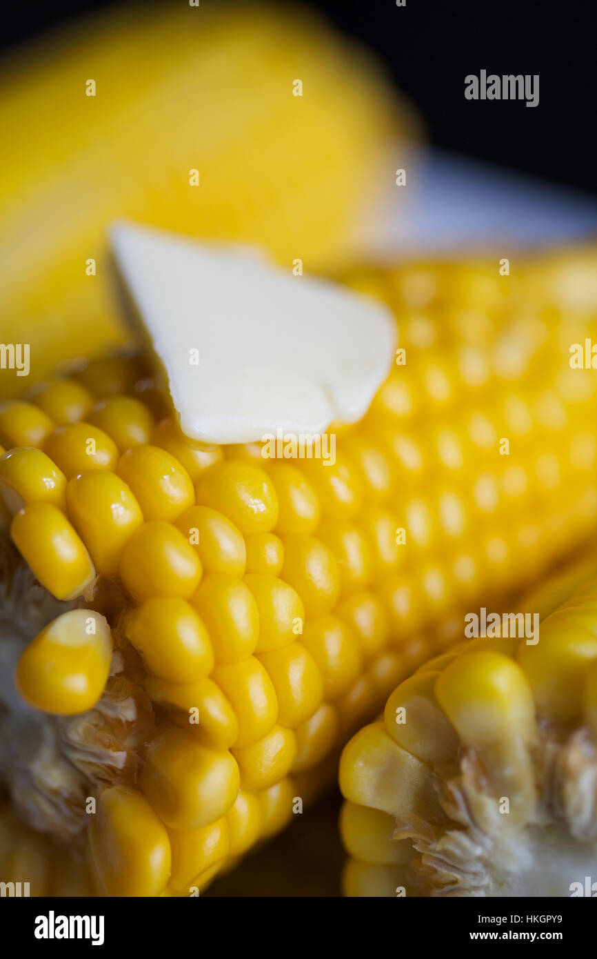Slice butter on top cooked corn delicacy hires stock photography and