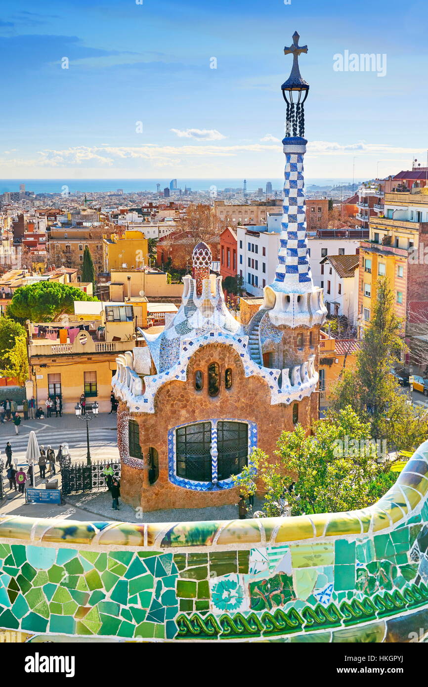 Park Guell by Antoni Gaudi, Barcelona, Catalonia, Spain Stock Photo