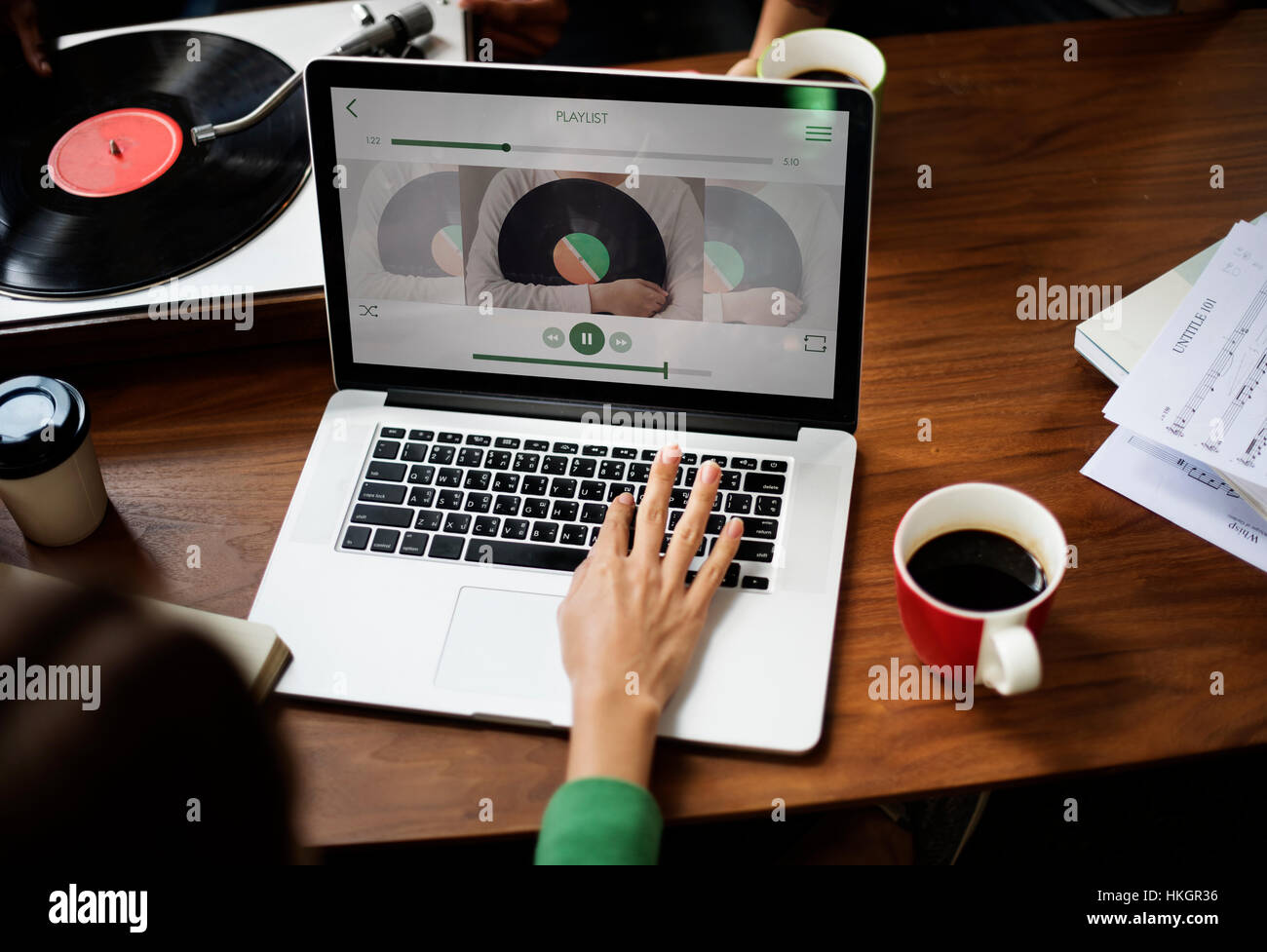 Turntable Vinyl Record DJ Scratch Music Entertainment Concept Stock