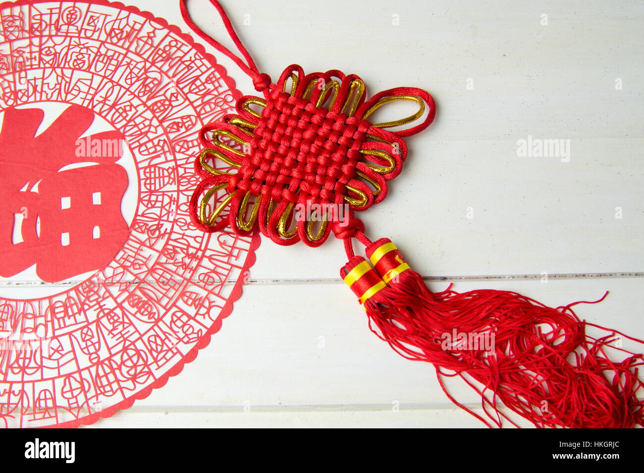 Chinese knot and paper cut for good luck Stock Photo