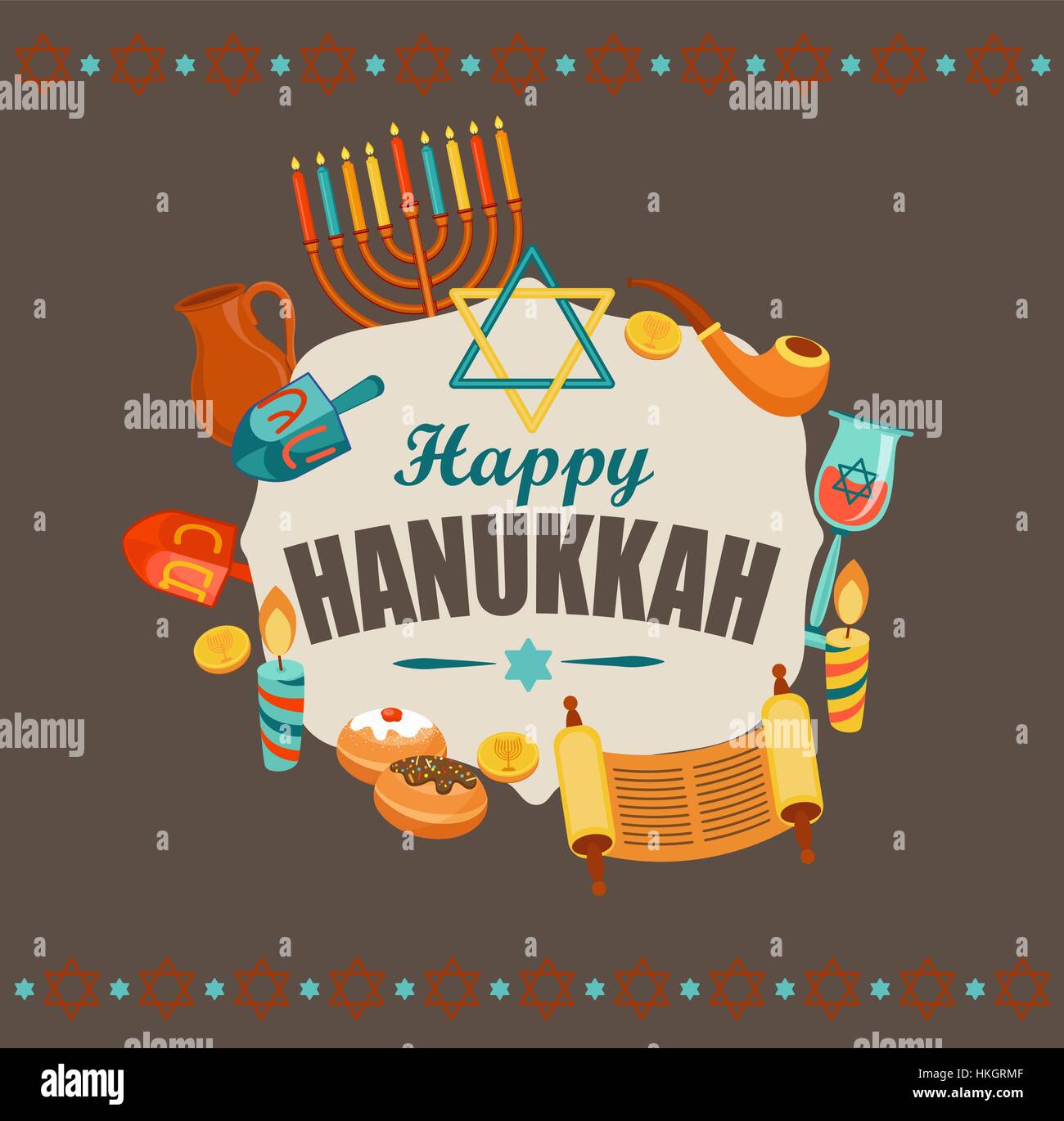 Happy Hanukkah typography card template, banner or flyer. Vector. Stock Vector