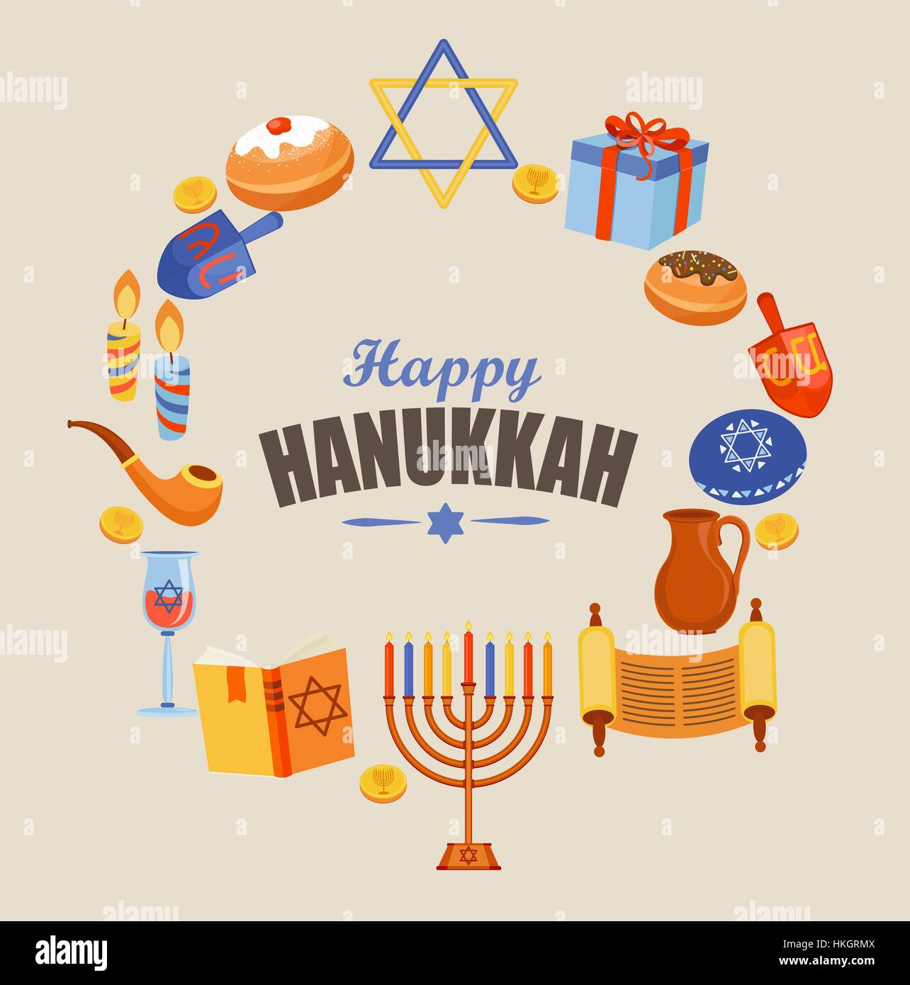Happy Hanukkah typography card template or banner or flyer. Stock Vector