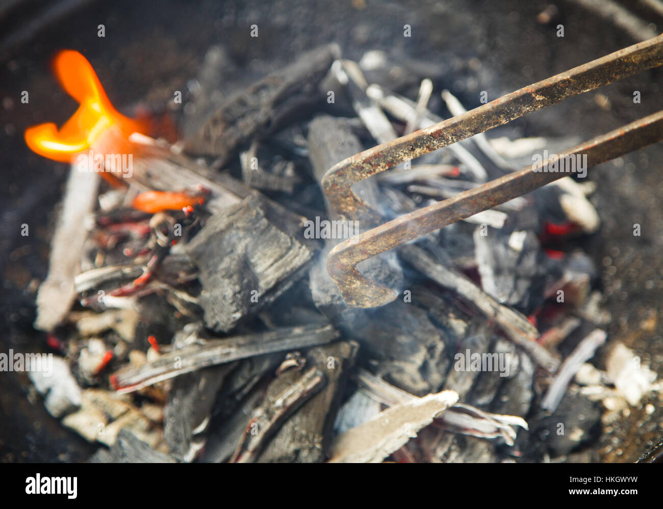 Preparing fire to baking meat Stock Photo