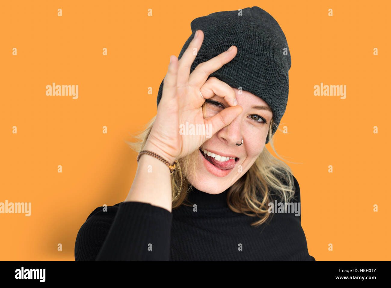 Woman Smiling Happiness Funny Portrait Concept Stock Photo