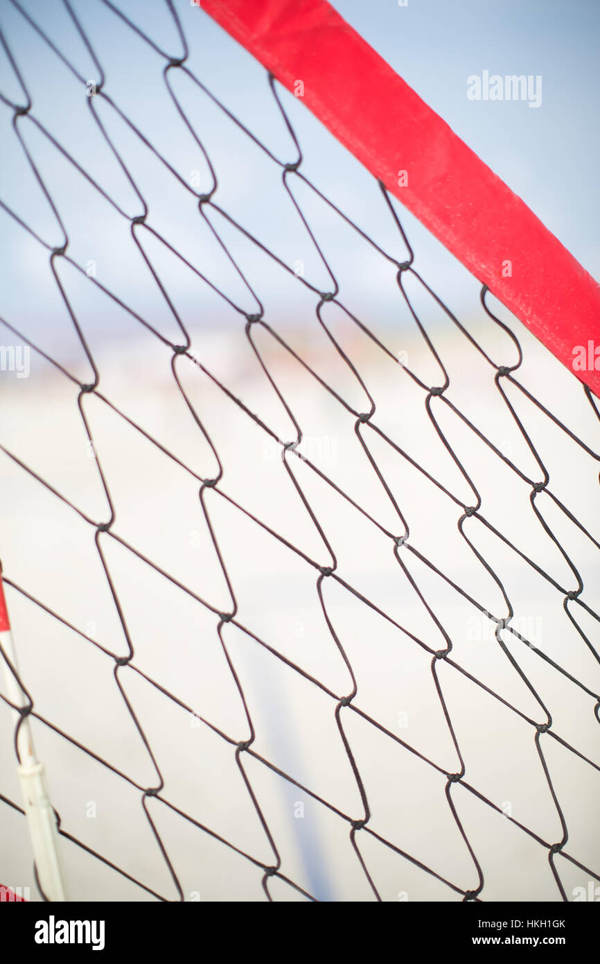 close up of volleyball net at beach. recreation, sport, equipment, pattern. Stock Photo