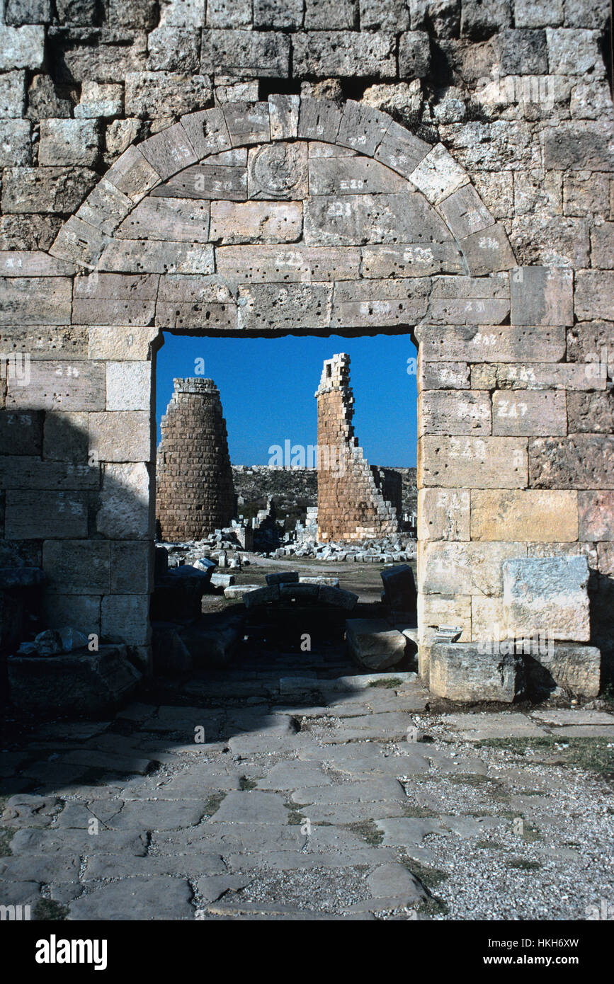 Inner and Outer City Gates of the Ancient greco-Roman City of Perge or Perga, near Antalya, Turkey Stock Photo