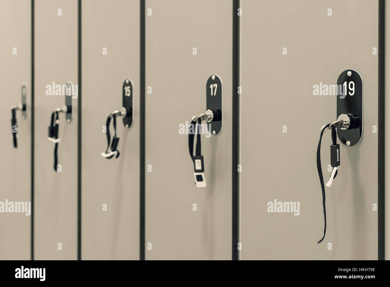 Grey with Numbered Locks and Keys in School, Gym or Locker