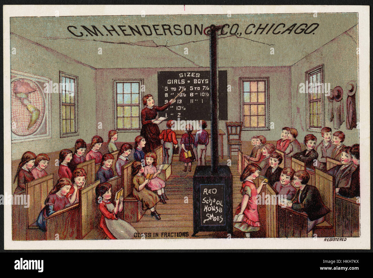 C. M. Henderson & Co., Chicago. Red School House shoes - class in fractions Stock Photo