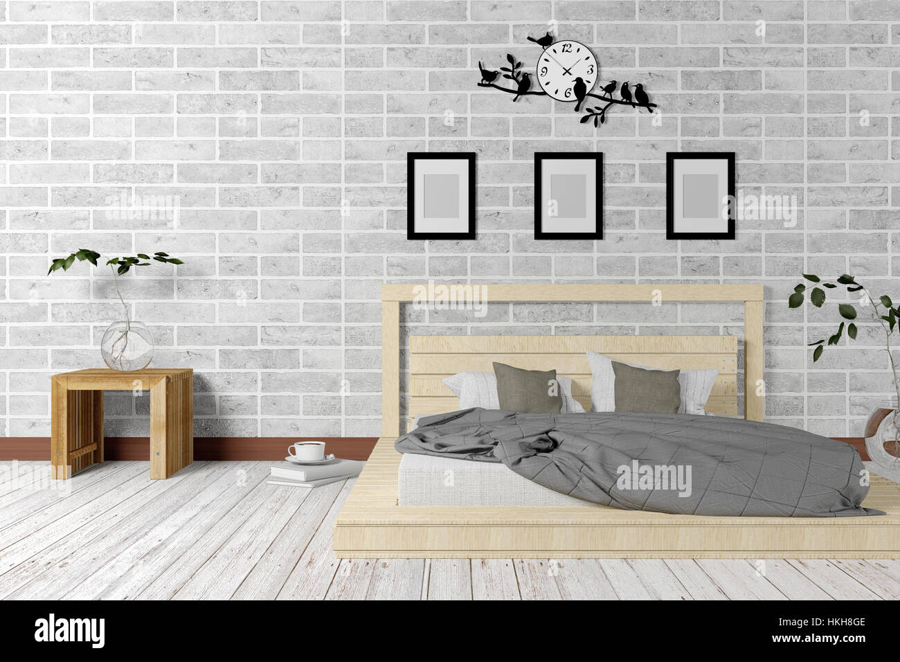 White minimal and loft style bedroom interior in simple living concept Stock Photo